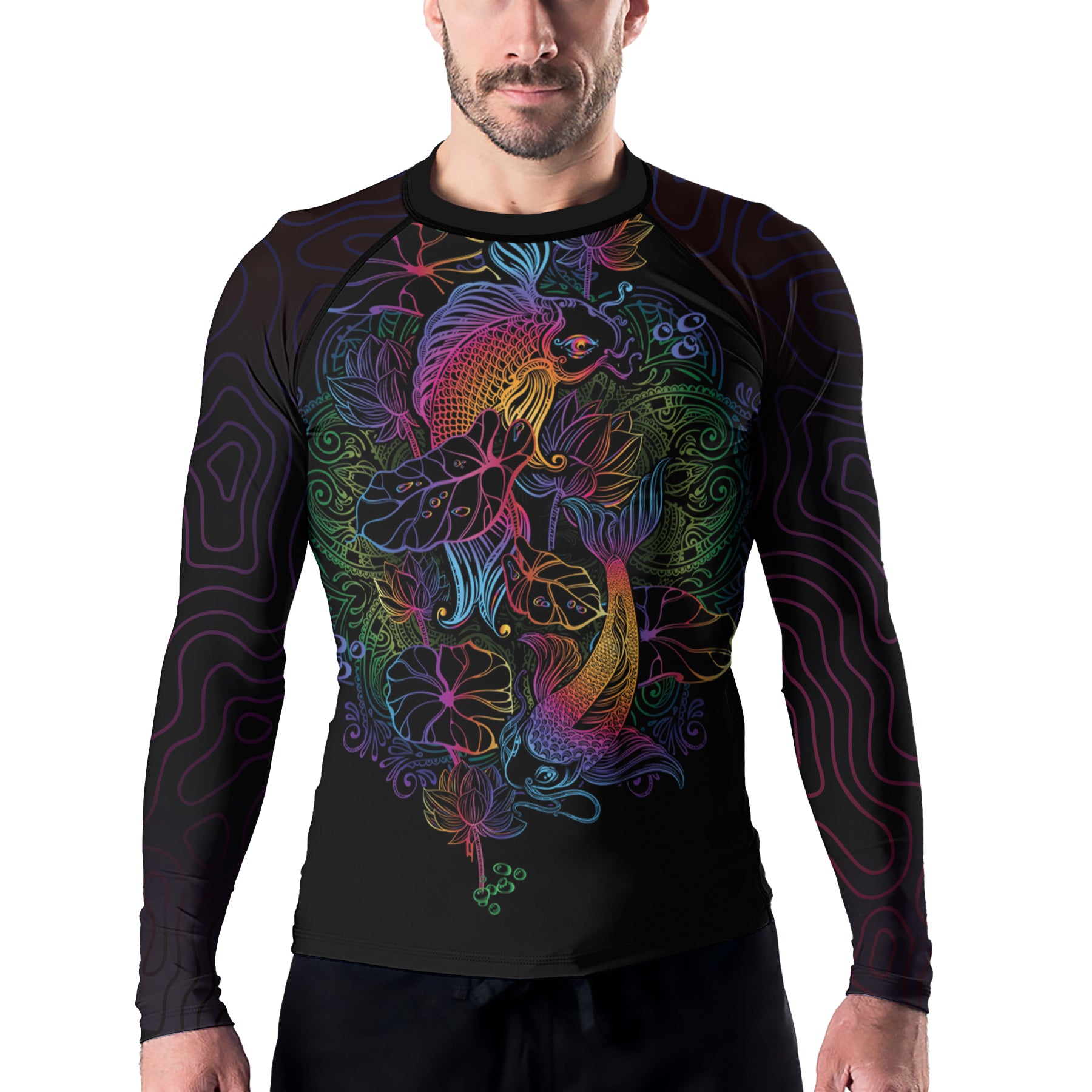 Rashninja Colorful Gradient Japanese Koi Men's Long Sleeve Rash Guard