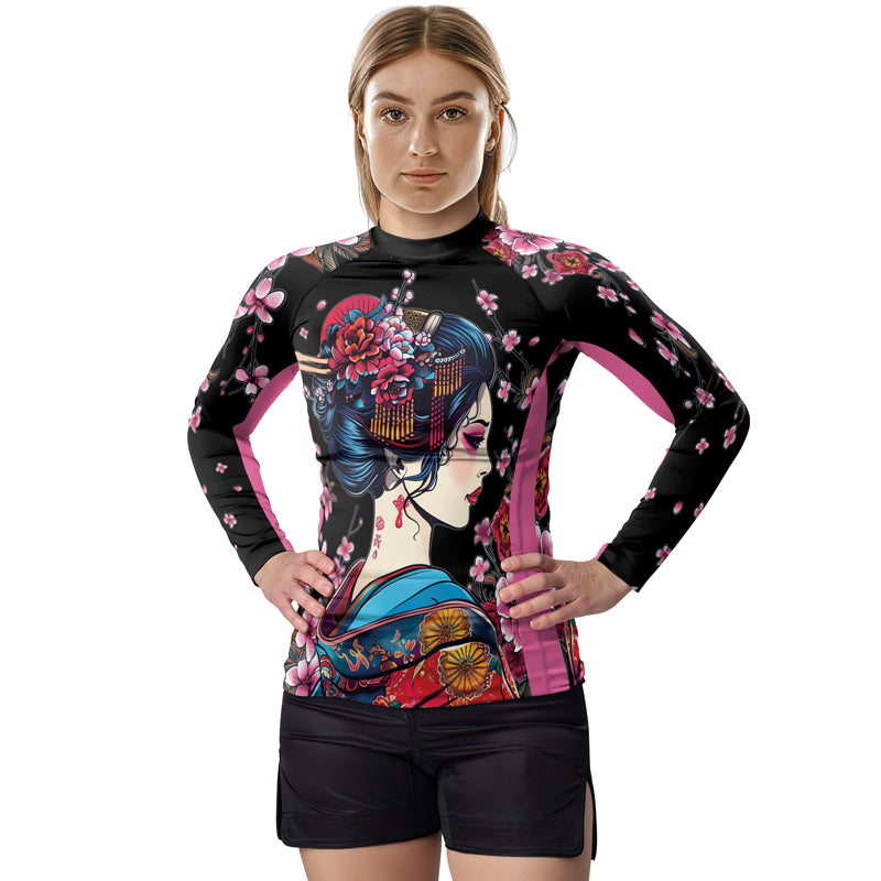 Rashninja Black and Pink Geisha Women's Long Sleeve Rash Guard