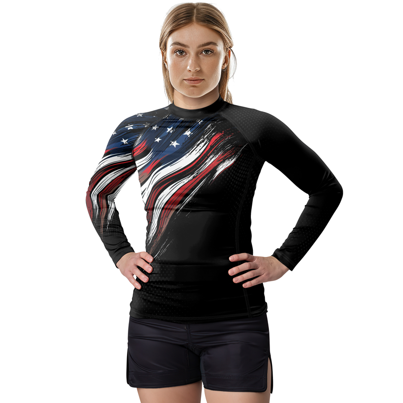 Rashninja Patriotic USA Flag Women's Long Sleeve Rash Guard