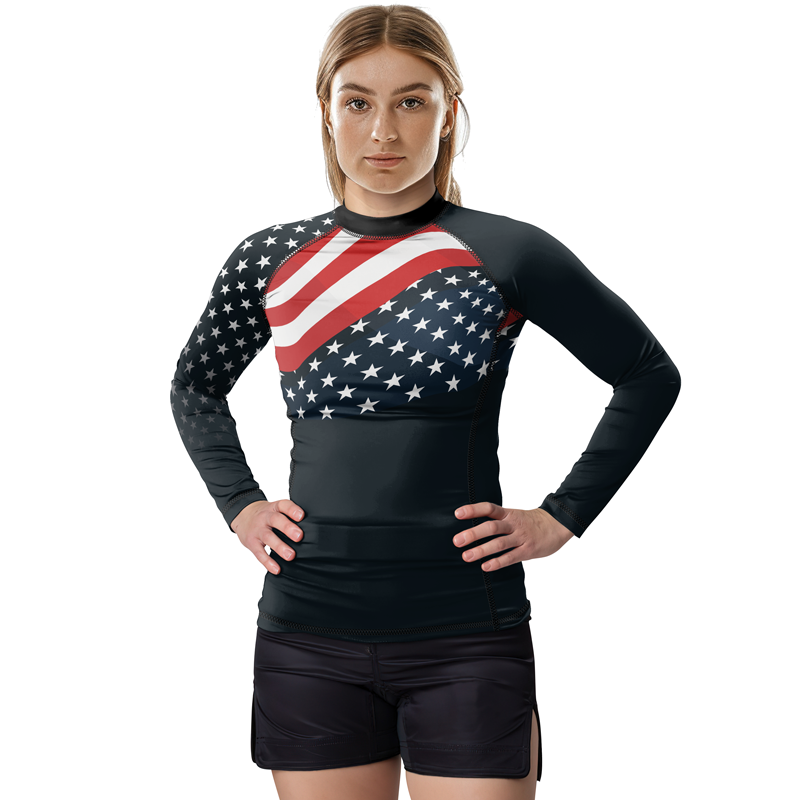 Rashninja Patriotic American Flag Women's Long Sleeve Rash Guard