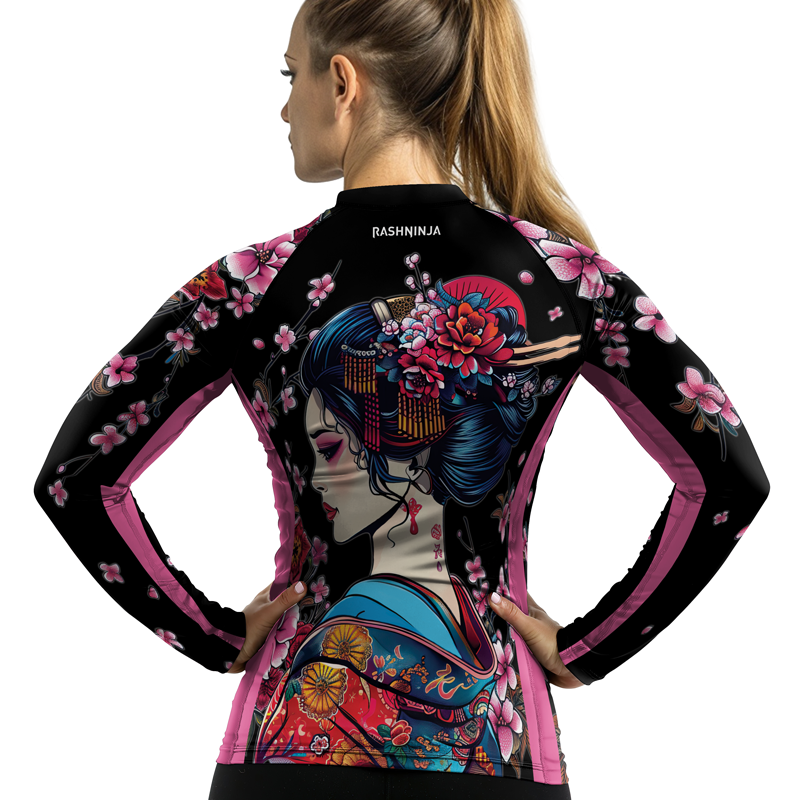 Rashninja Black and Pink Geisha Women's Long Sleeve Rash Guard