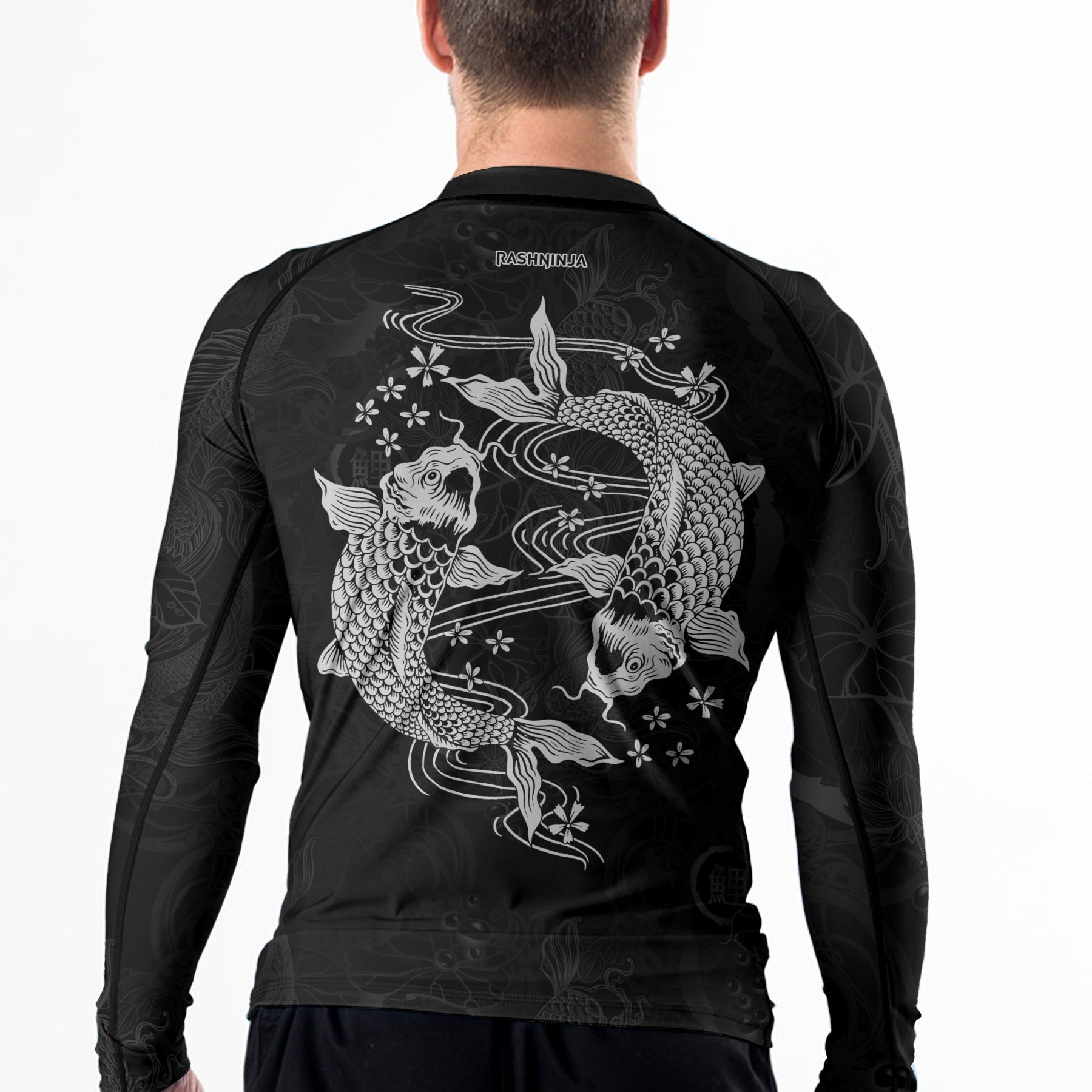 Rashninja Black Monochrome Koi Men's Long Sleeve Rash Guard