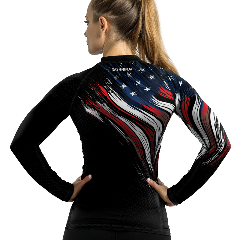 Rashninja Patriotic USA Flag Women's Long Sleeve Rash Guard