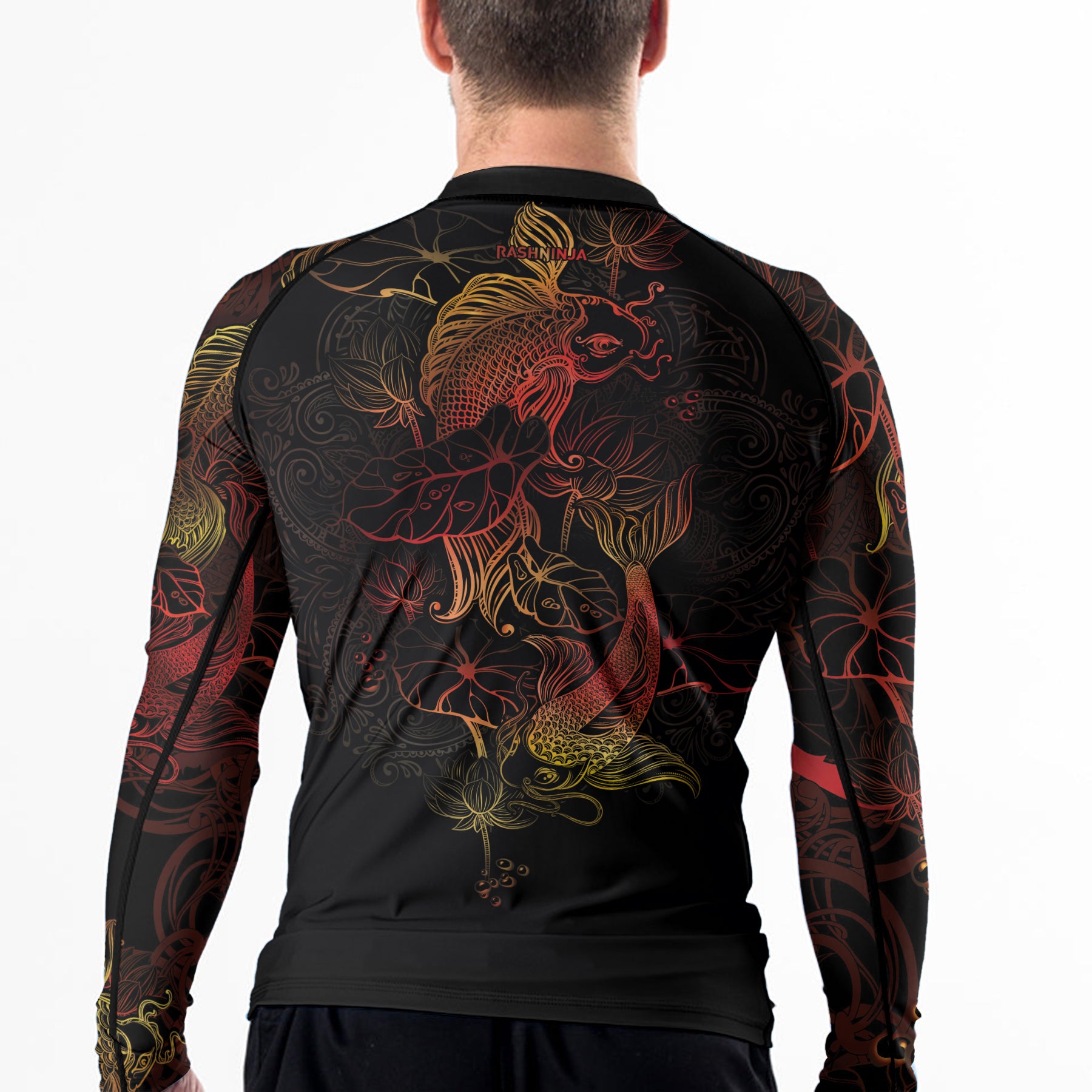 Rashninja Red & Gold Gradient Japanese Koi Men's Long Sleeve Rash Guard