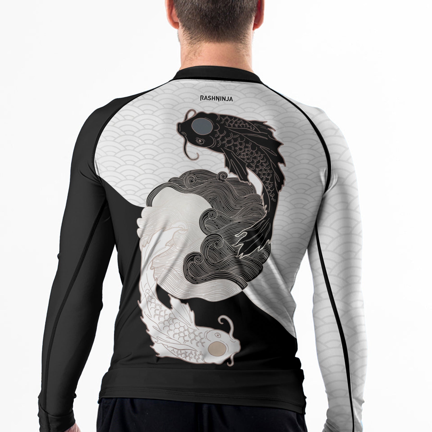 Rashninja Black & White Koi Yin Yang Men's Long Sleeve Rash Guard