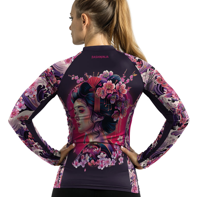 Rashninja Geisha with Sakura Waves Women's Long Sleeve Rash Guard