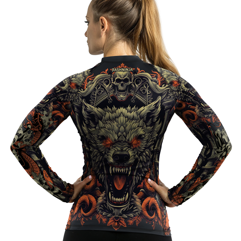 Rashninja Fanged Wolf with Skull Women's Long Sleeve Rash Guard