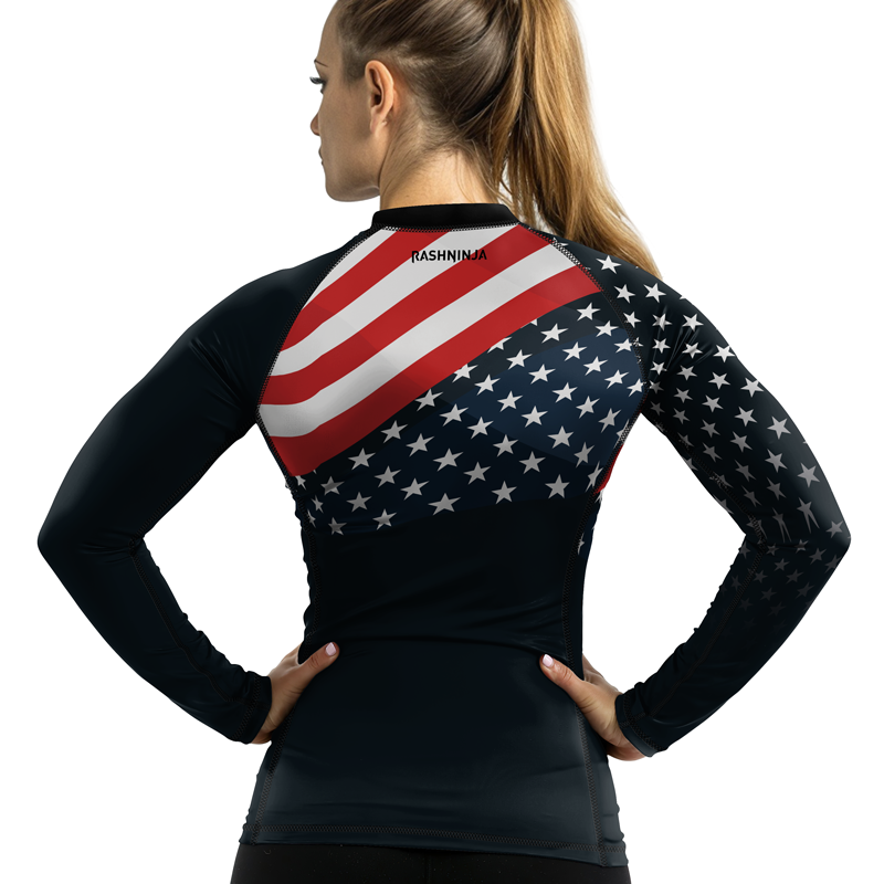 Rashninja Patriotic American Flag Women's Long Sleeve Rash Guard