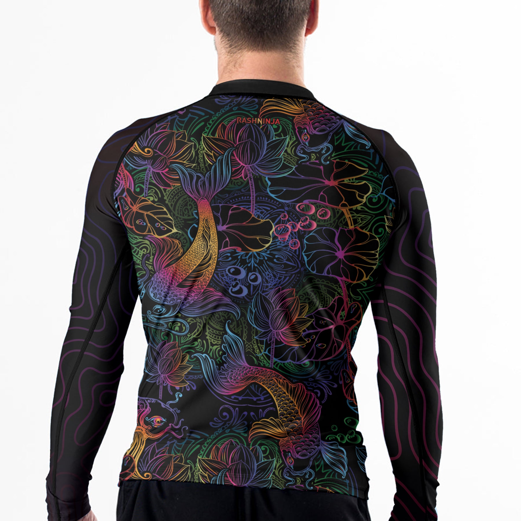 Rashninja Colorful Gradient Japanese Koi Men's Long Sleeve Rash Guard