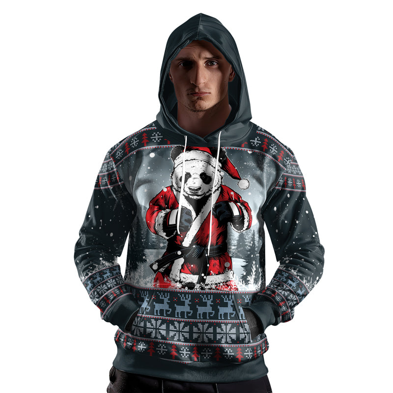 Rashninja Grey Kung Fu Christmas Panda AOP Hoodie