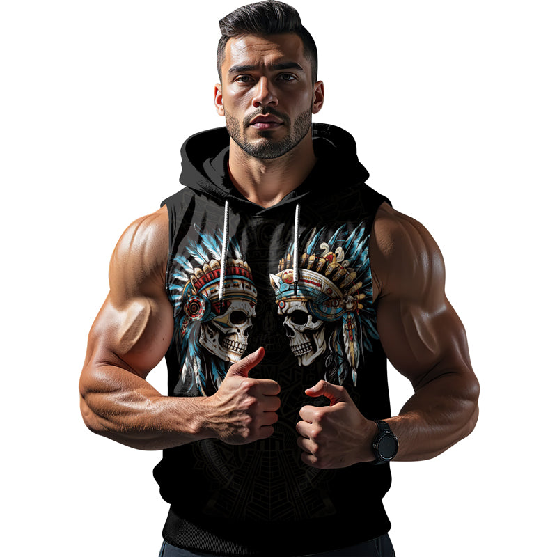 Rashninja Aztec High Chief Skull Sleeveless Hoodie | Sleeveless Hoodie