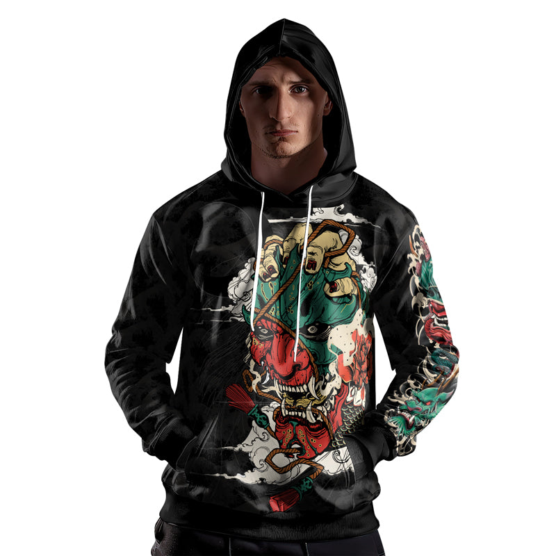 Rashninja Summoning Oni AOP Hoodie | Japanese Samurai Style Hoodie