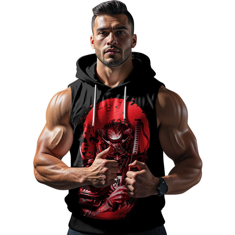 Rashninja Katana Master Samurai Swordplay Men's Sleeveless Hoodie Gym