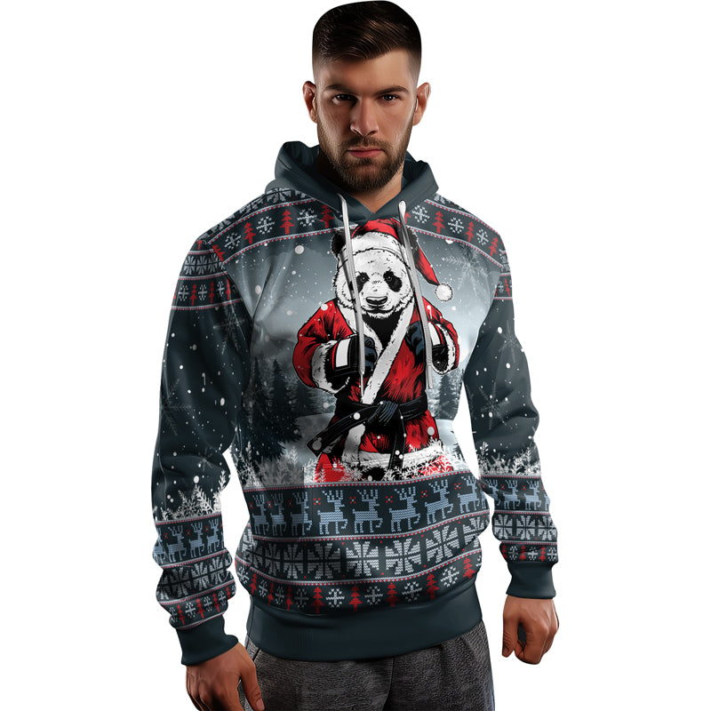 Rashninja Grey Kung Fu Christmas Panda AOP Hoodie