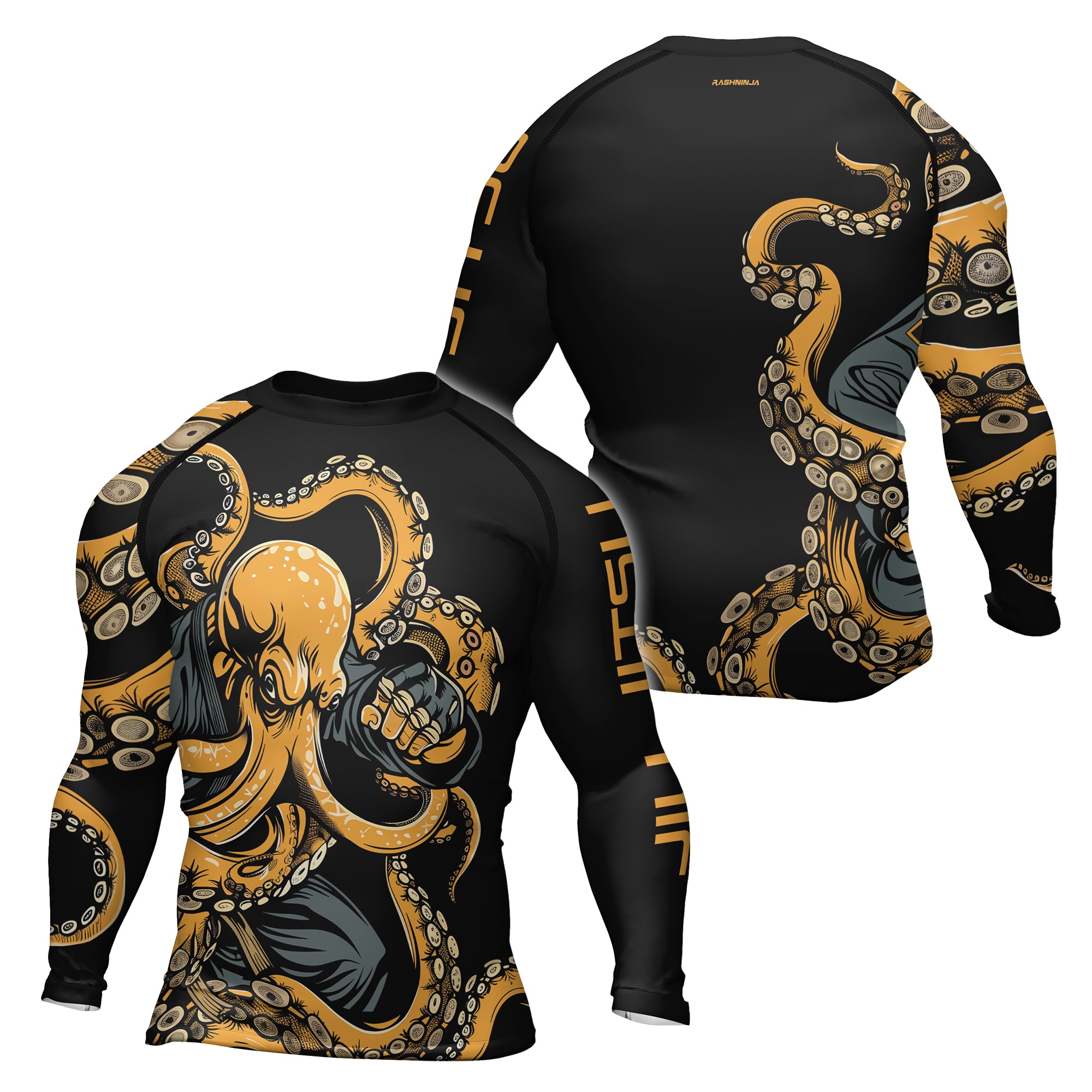 Rashninja Octopus Yellow Men's Long Sleeve Rash Guard | jiu jitsu