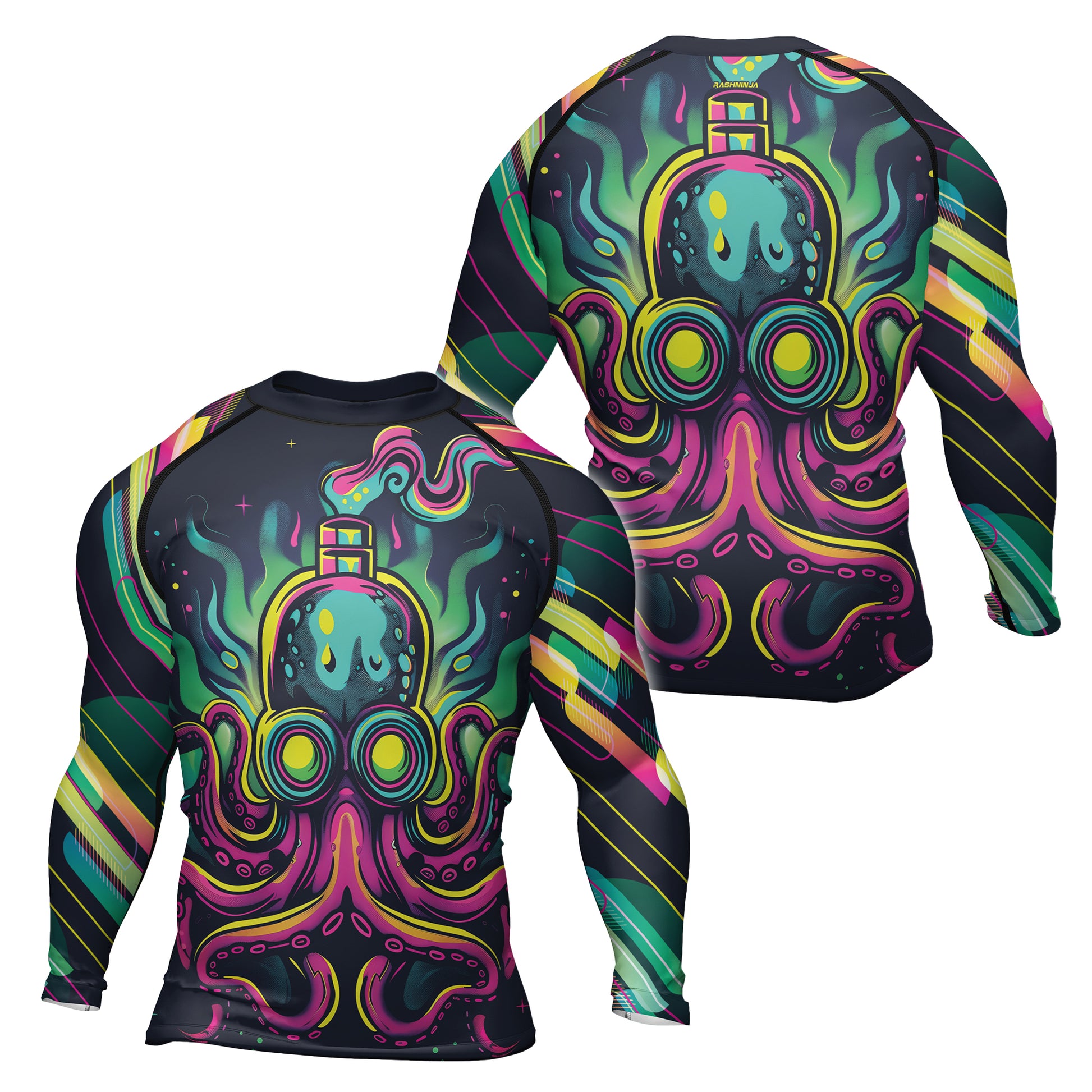 Rashninja Octopus Green Purple Men's Long Sleeve Rash Guard