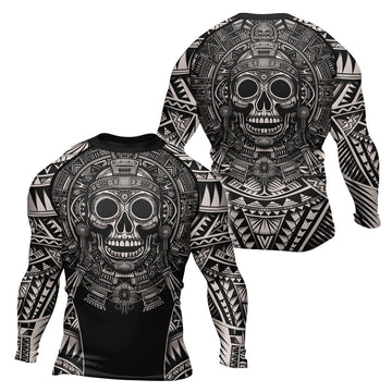 Rashninja Aztec Tribe Warrior Cranium Men's Long Sleeve Rash Guard