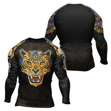 Rashninja Aztec Tribal Jaguar Men's Long Sleeve Rash Guard