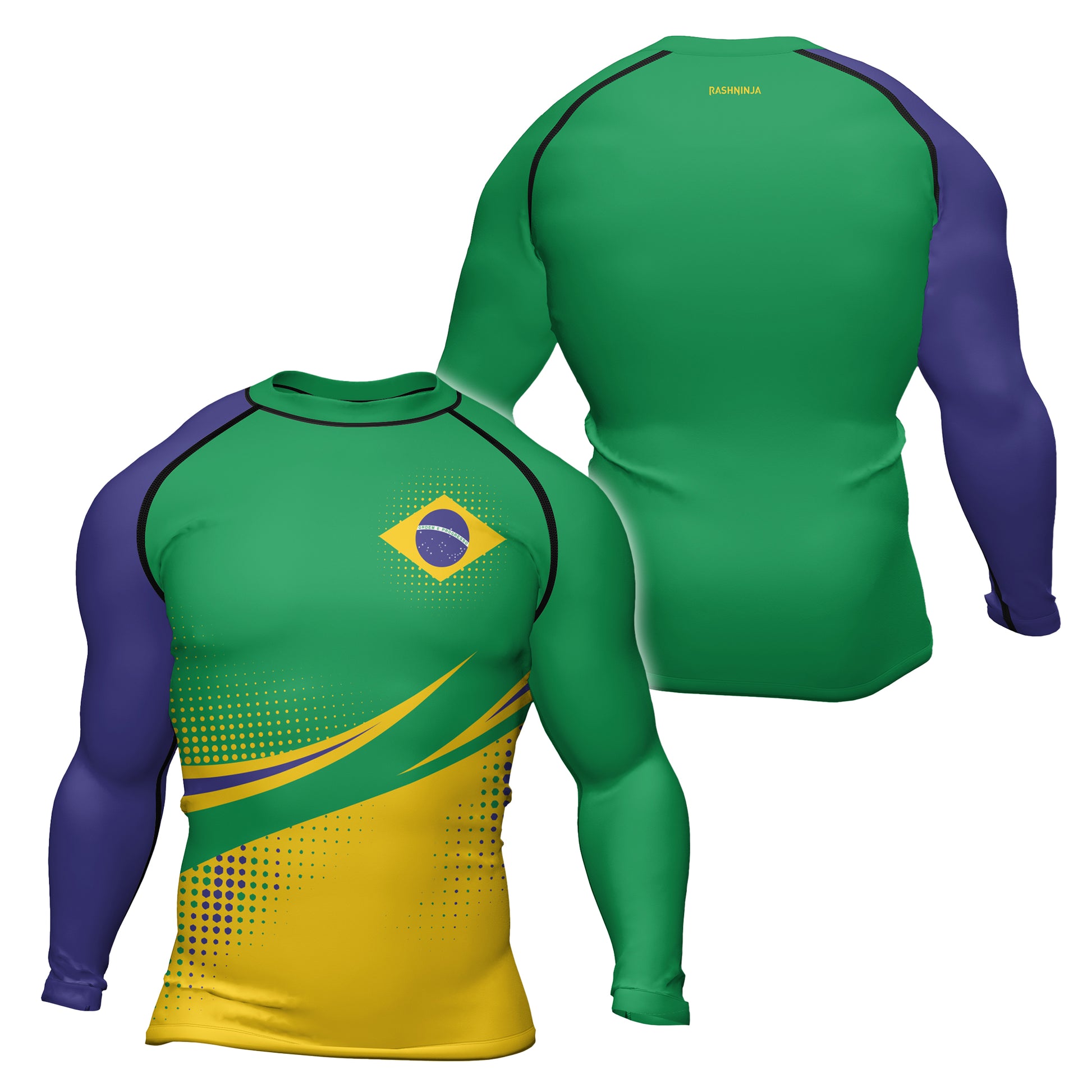 Rashninja Brazilian Green and Gold Victory Men's Long Sleeve Rash Guard