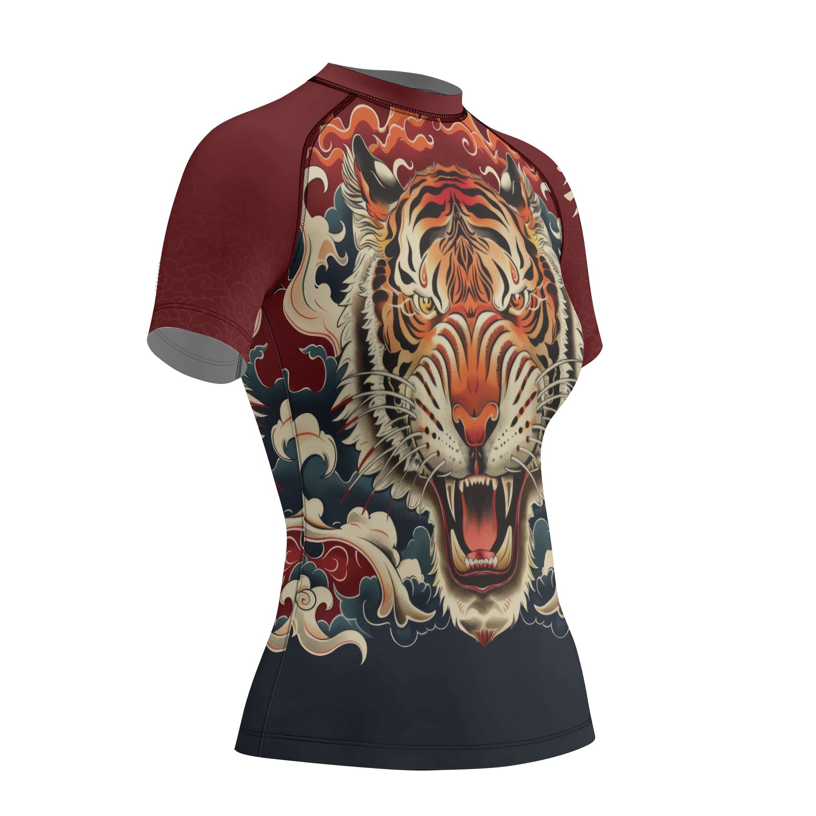 Rashninja Tiger Cloud Black Red Women's Short Sleeve Rash Guard
