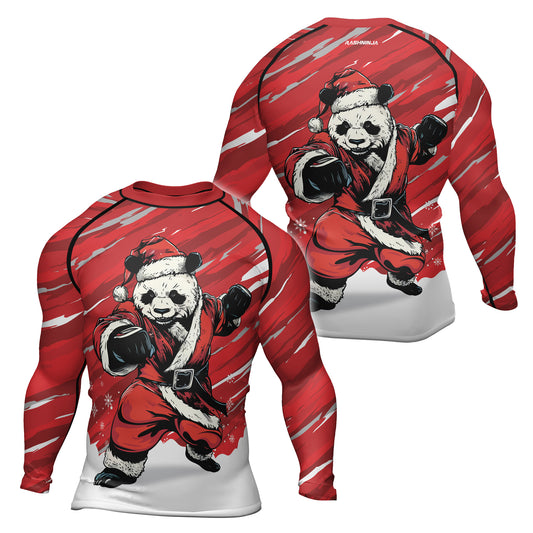 Rashninja Red Santa Panda Kung Fu Men's Long Sleeve Rash Guard