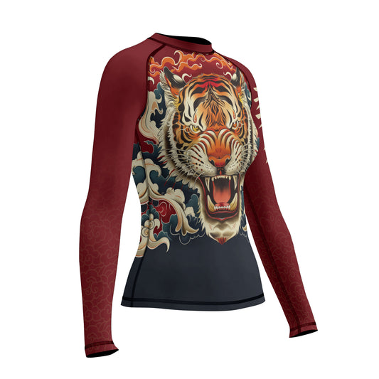 Rashninja Tiger Cloud Black Red Women's Long Sleeve Rash Guard