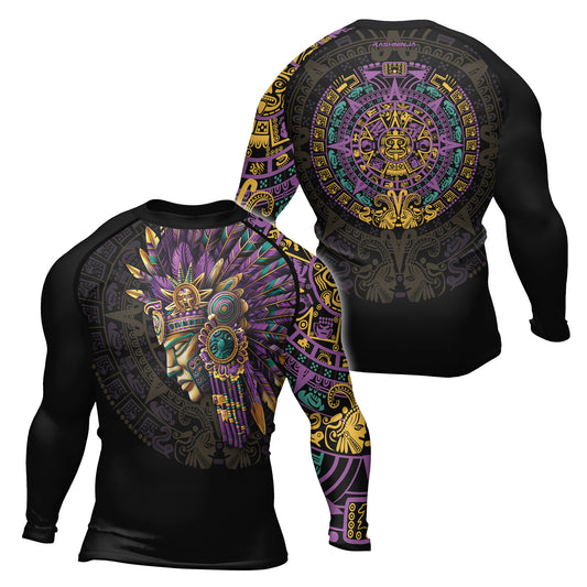 Rashninja Aztec Purple Tribe Headman Men's Long Sleeve Rash Guard