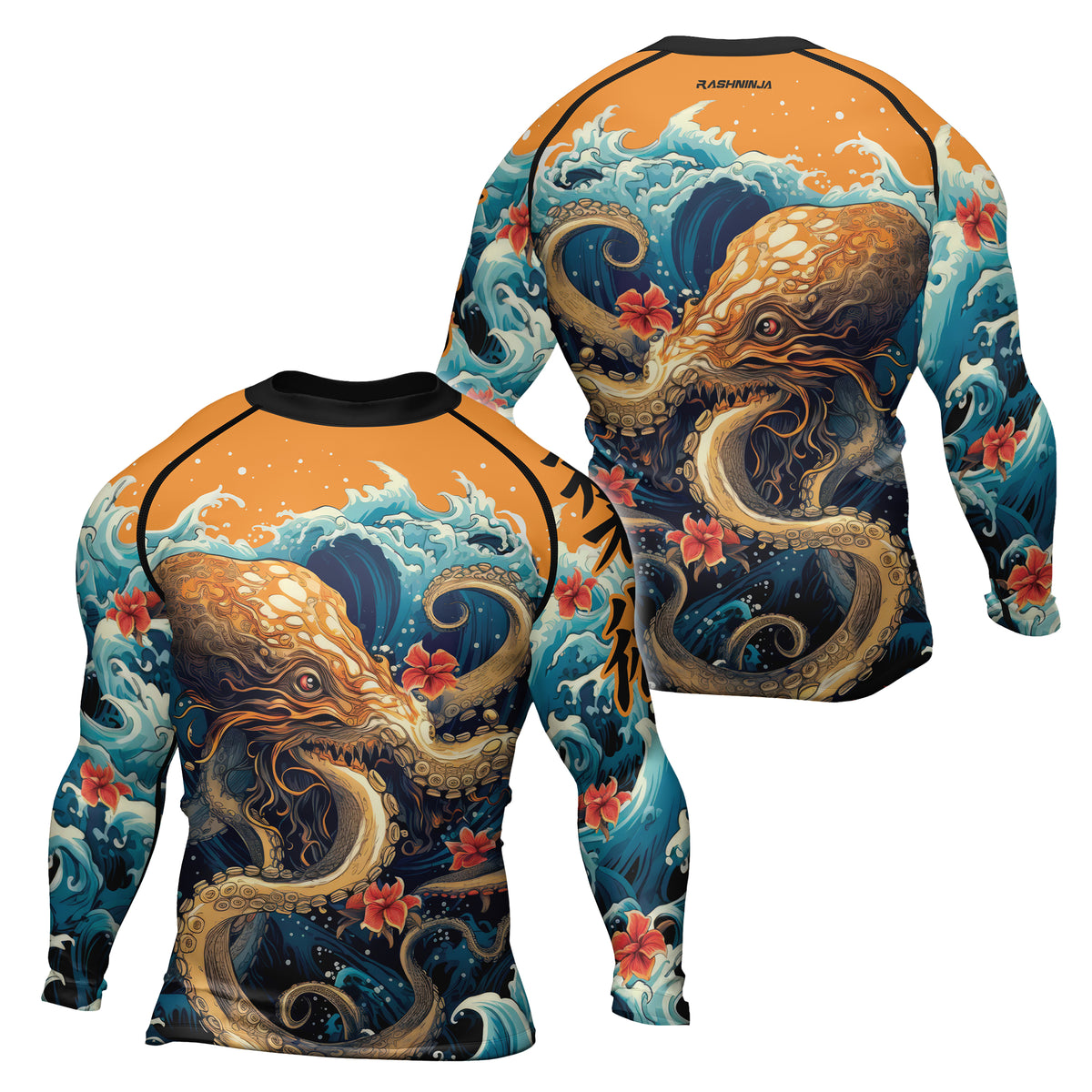 Octopus Rash Rashninja Octopus Waves Men's Long Sleeve Rash Guard | Rash Guard