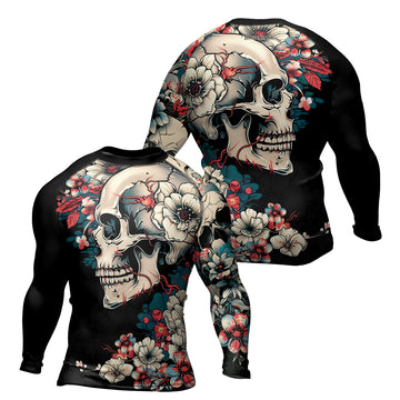 Rashninja Halloween Skull Blossom Men's Long Sleeve Rash Guard