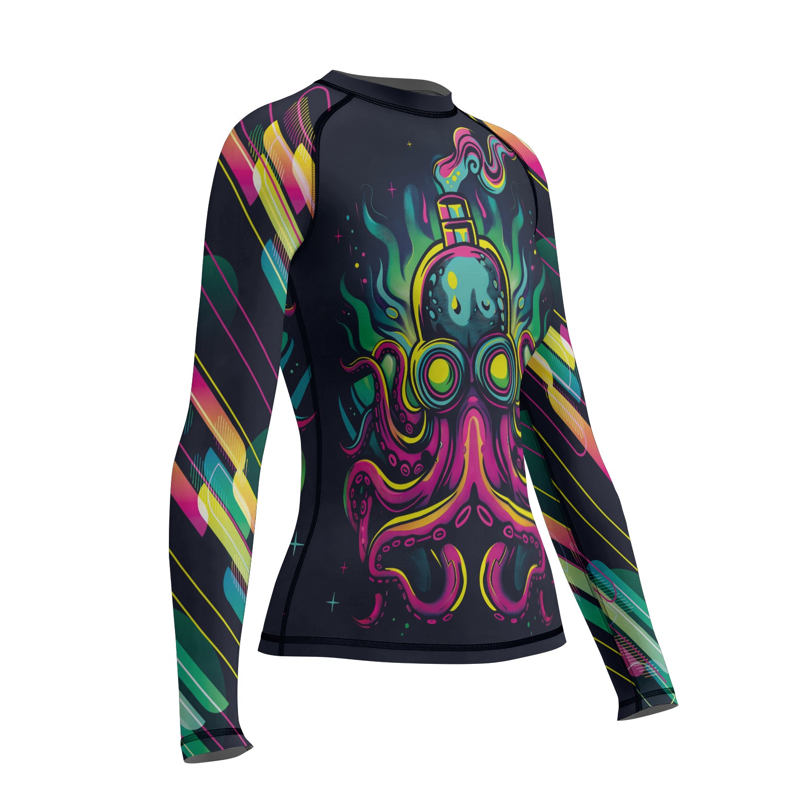 Rashninja Octopus Green Purple Women's Long Sleeve Rash Guard