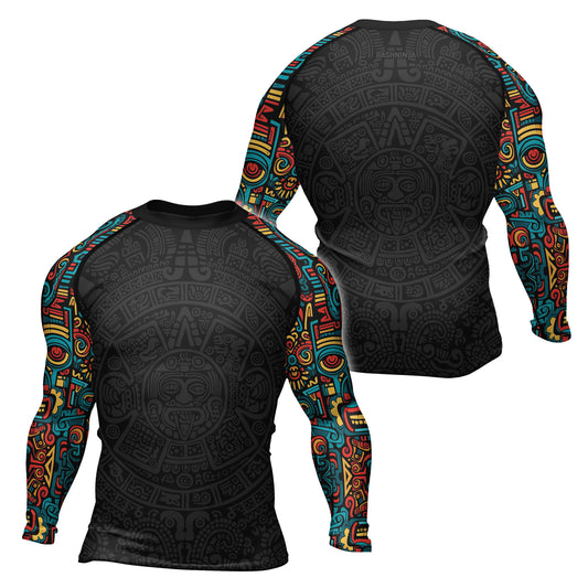 Rashninja Aztec Tribal Pattern Men's Long Sleeve Rash Guard