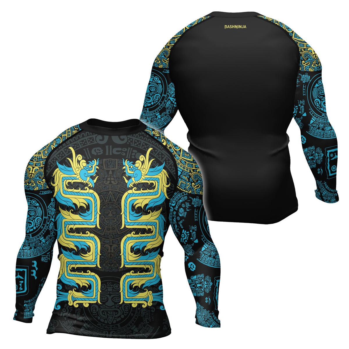 Aztech Snake Guard Rashninja Aztec Quetzalcoatl's Serpent Men's Long Sleeve Rash Guard