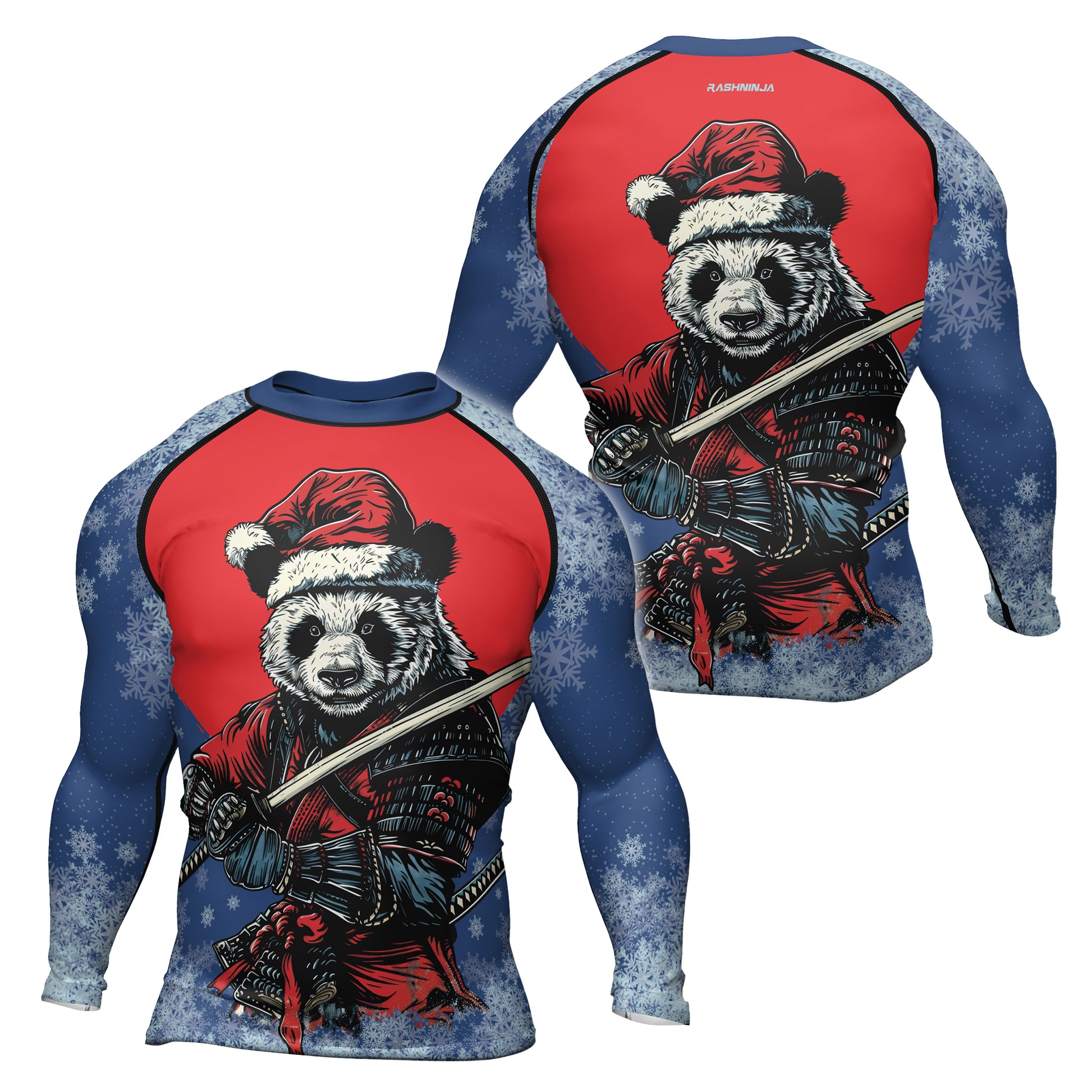 Rashninja Blue Samurai Christmas Panda Men's Long Sleeve Rash Guard