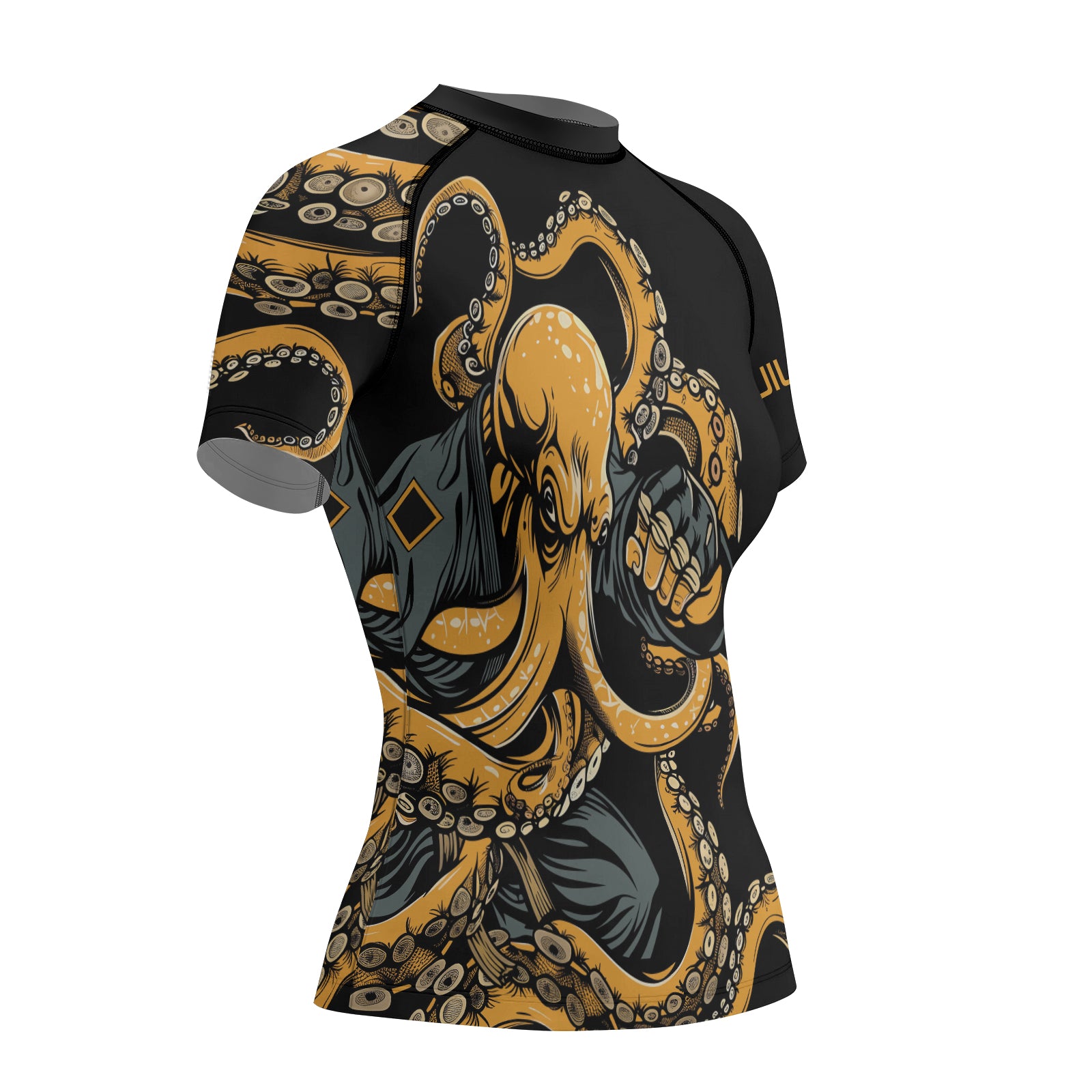Rashninja Octopus Yellow Women's Short Sleeve Rash Guard


