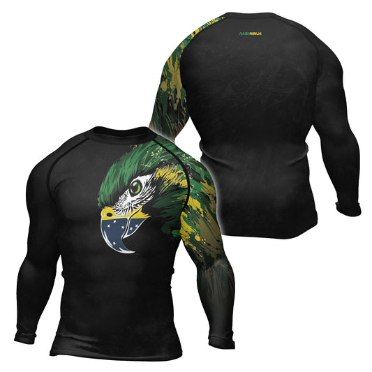 Rashninja Bird Warrior with Brazil Flag Men's Long Sleeve Rash Guard