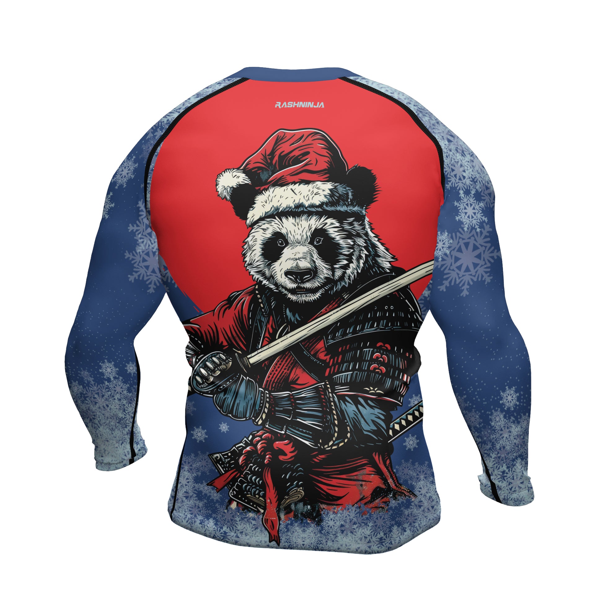 Rashninja Blue Samurai Christmas Panda Men's Long Sleeve Rash Guard