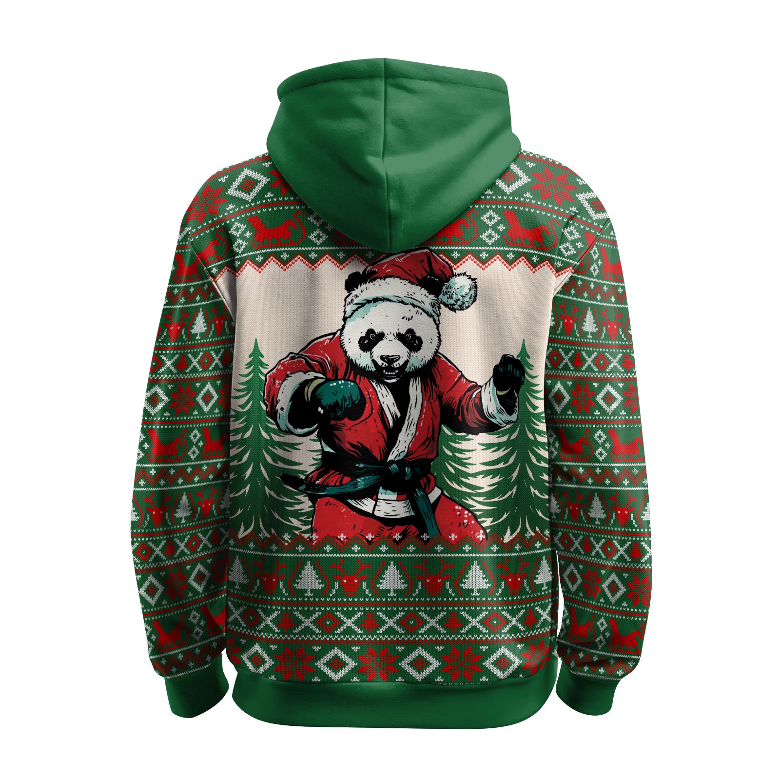 Rashninja Green Christmas Panda Kung Fu AOP Hoodie