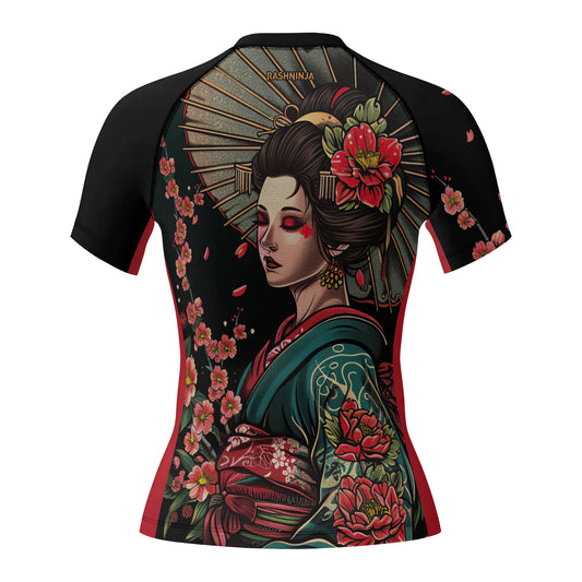 Rashninja Geisha with Wagasa Poise Women's Short Sleeve Rash Guard