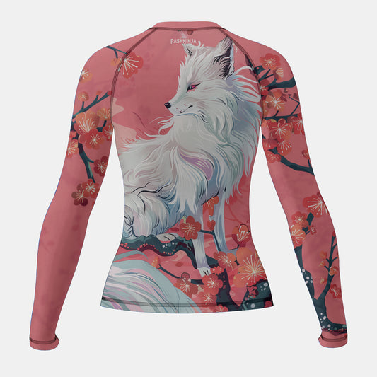 Rashninja White Kitsune with Sakura Women's Long Sleeve Rash Guard