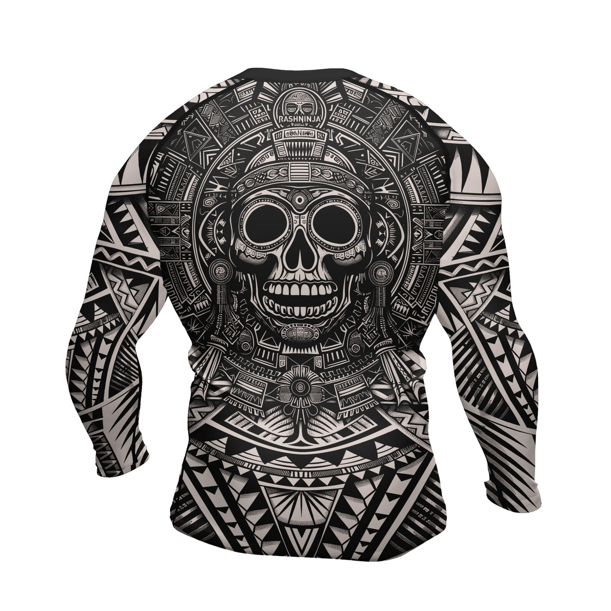 Rashninja Aztec Tribe Warrior Cranium Men's Long Sleeve Rash Guard