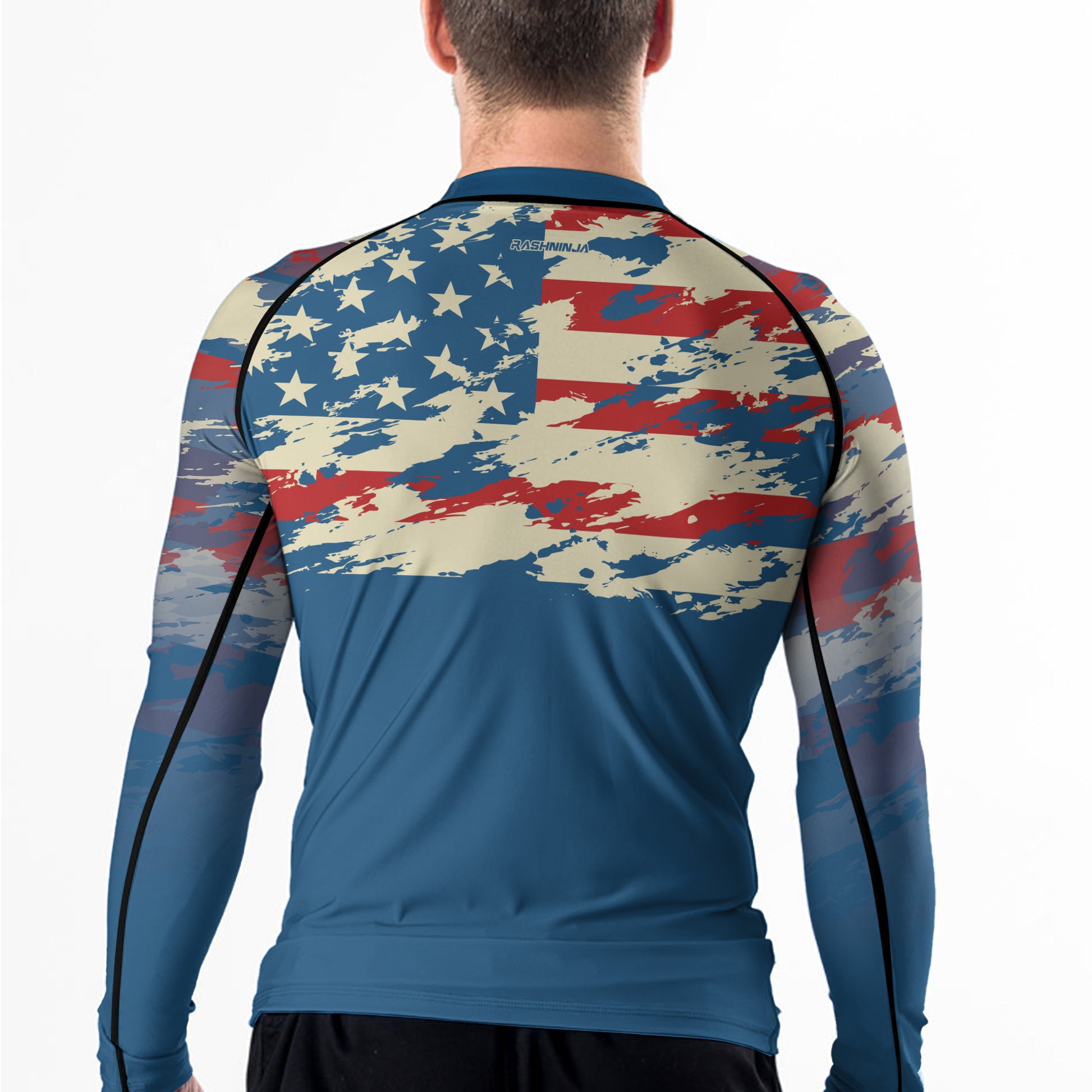 Rashninja American Flag Patriotic Men's Long Sleeve Rash Guard