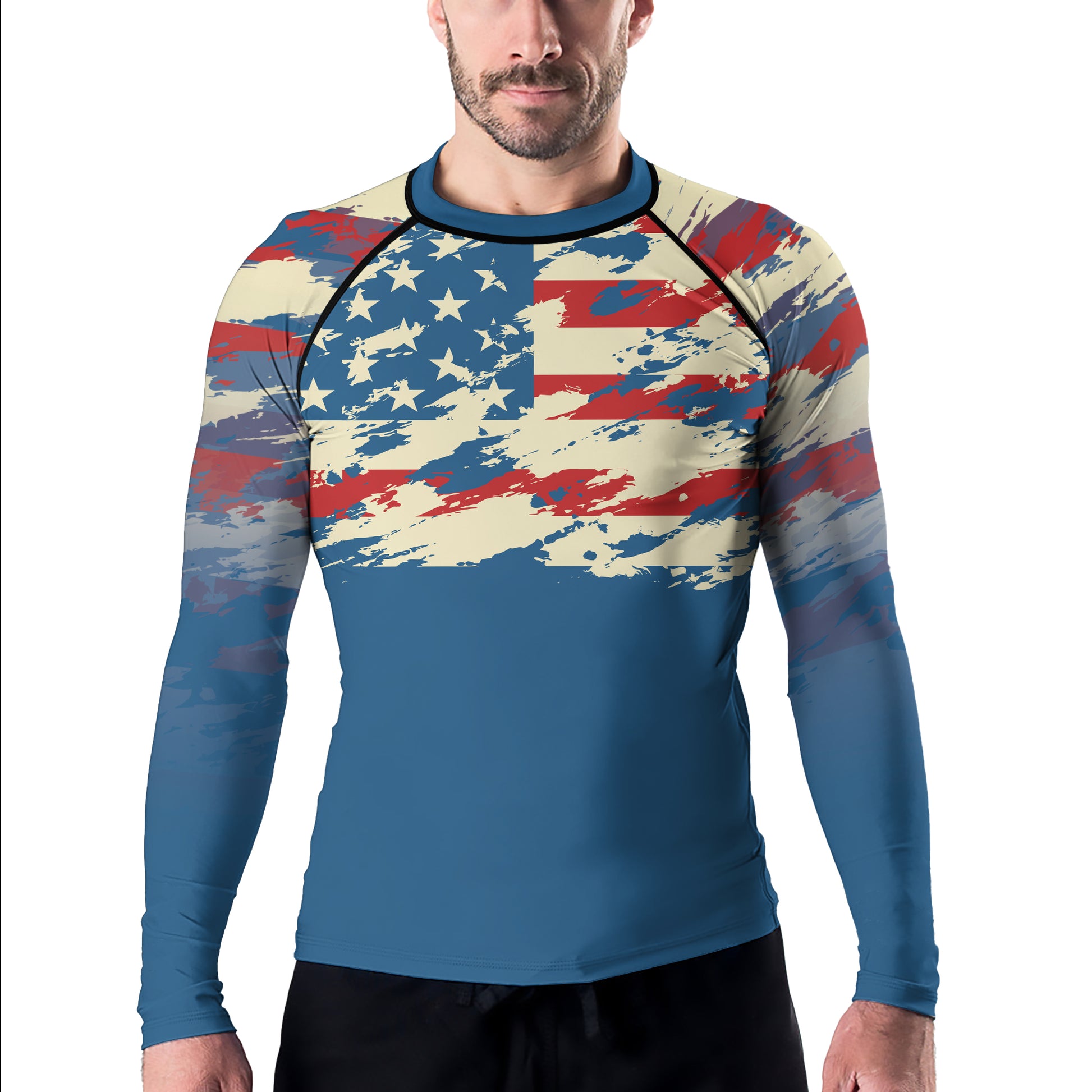 Rashninja American Flag Patriotic Men's Long Sleeve Rash Guard