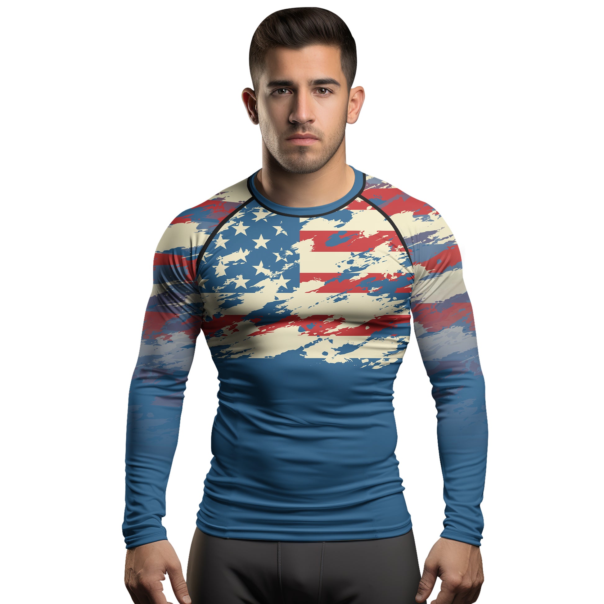 Rashninja American Flag Patriotic Men's Long Sleeve Rash Guard