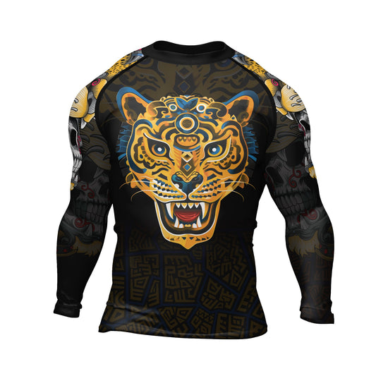 Rashninja Aztec Tribal Jaguar Men's Long Sleeve Rash Guard