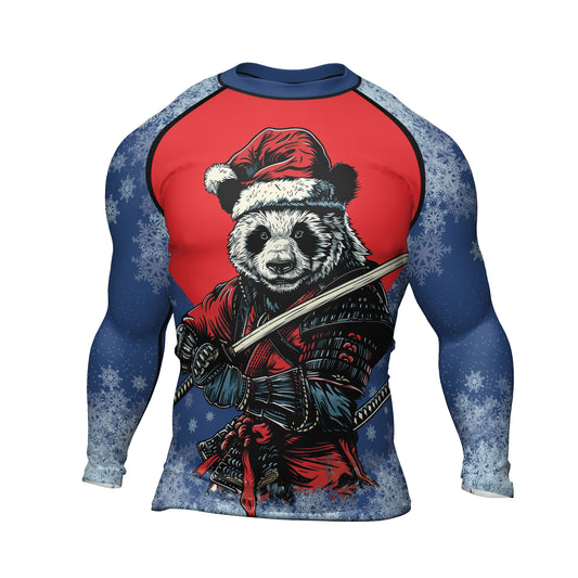 Rashninja Blue Samurai Christmas Panda Men's Long Sleeve Rash Guard