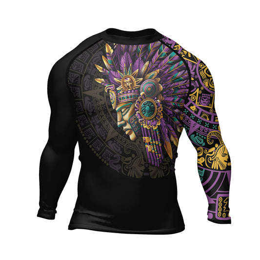 Rashninja Aztec Purple Tribe Headman Men's Long Sleeve Rash Guard