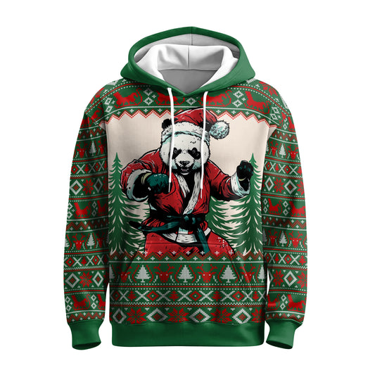 Rashninja Green Christmas Panda Kung Fu AOP Hoodie