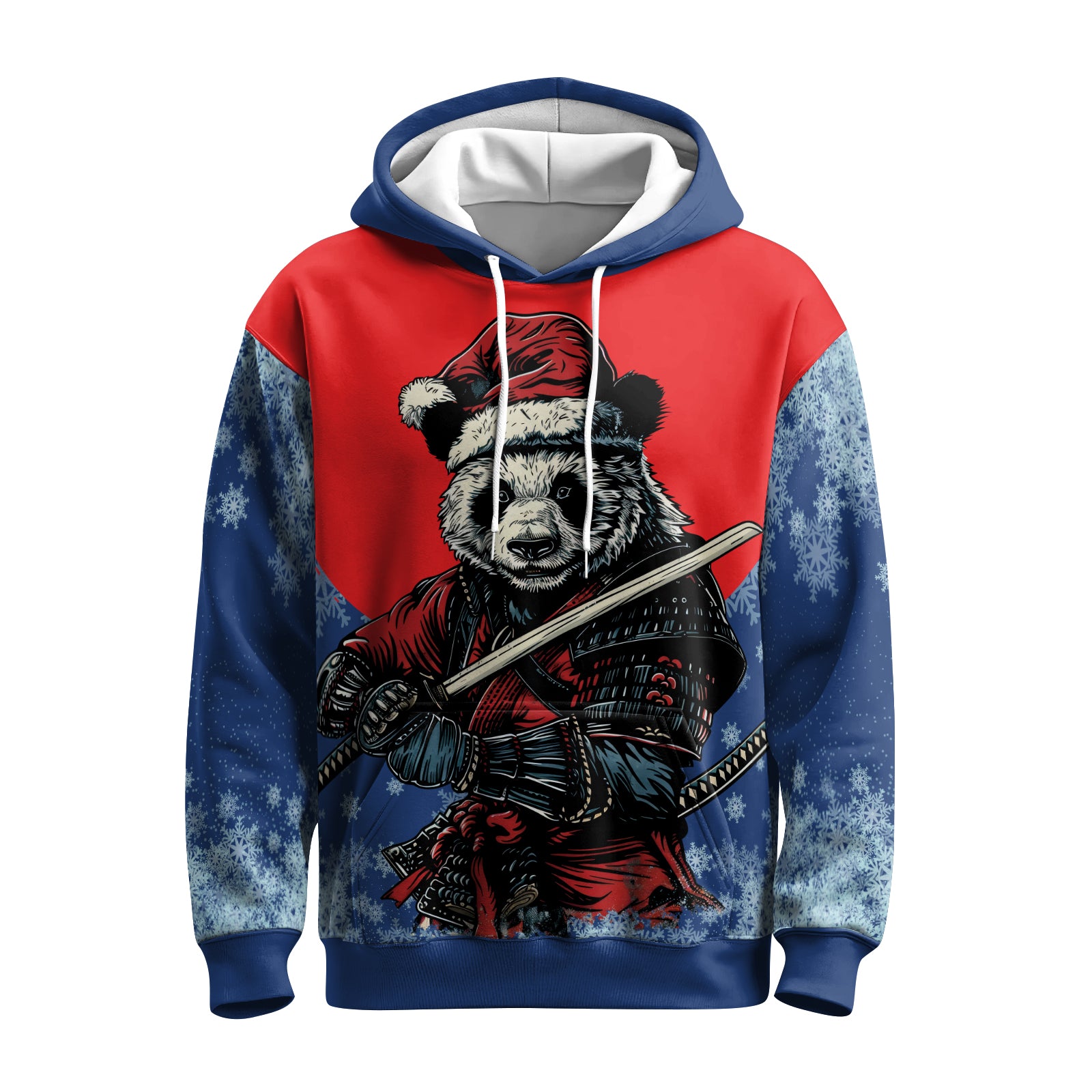 Rashninja Blue Samurai Christmas Panda AOP Hoodie