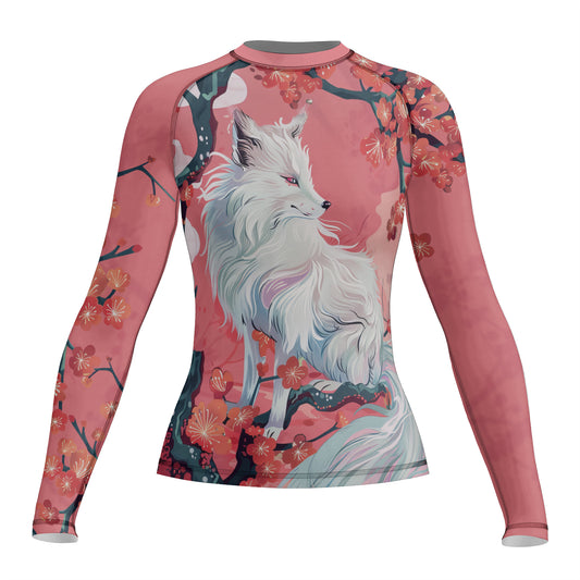 Rashninja White Kitsune with Sakura Women's Long Sleeve Rash Guard