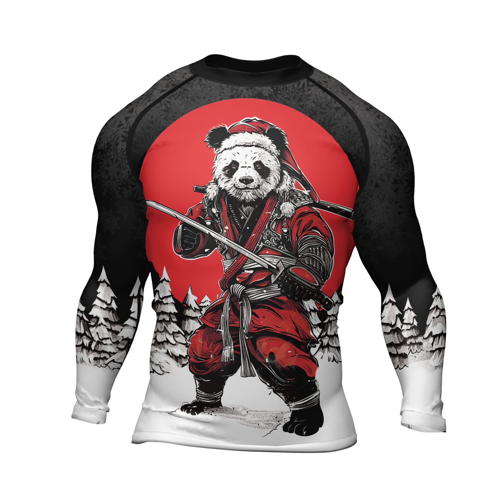 Rashninja Black Samurai Christmas Panda Men's Long Sleeve Rash Guard